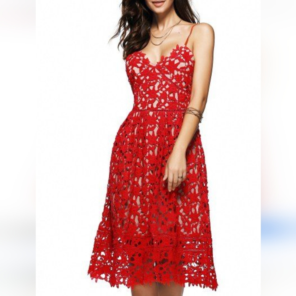 Revolve Self portrait red crochet dress size S NWT